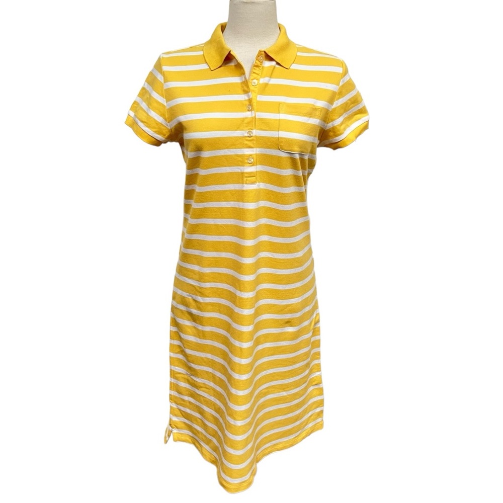 Lands’ End Yellow and White Short Sleeve Stretch Polo Dress Women’s Size Small